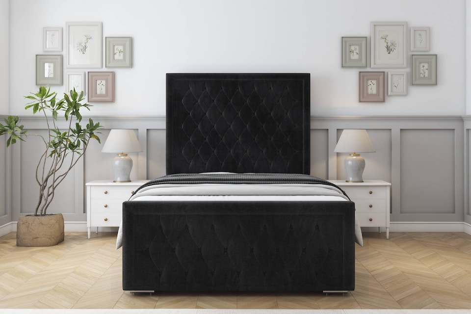 image 1 of Sloomy Monroe Black Naples Bed Frame With 50" Upholstered Headboard 6' Super King