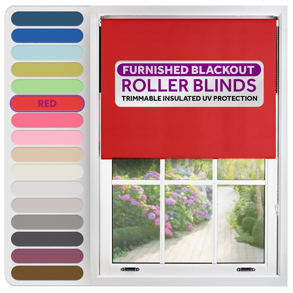 image 1 of Blackout Roller Blind 80cm Wide x 210cm Long | Red | Red