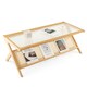 image 1 of COSTWAY 2-Tier Rectangular Coffee Table with Glass Tabletop Brown