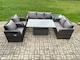 image 2 of Fimous Wicker PE Rattan Outdoor Garden Furniture Sets Height Adjustable Rising lifting Dining Table Reclining Chair Sofa Set with Side Table Dark Grey Mixed