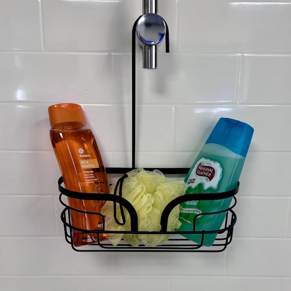 image 1 of Showerdrape Dante Black Freestanding Floor Caddy and Mini Shower Caddy | Black | Black