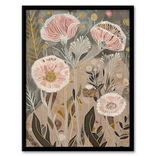 Autumn Carnations Flowers Rustic Floral Black Framed Wall Art Print A4