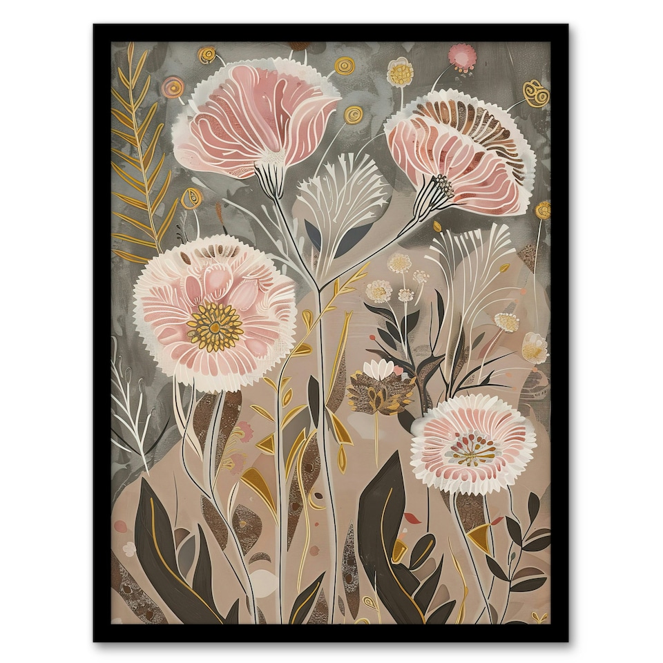 image 1 of Autumn Carnations Flowers Rustic Floral Black Framed Wall Art Print A4