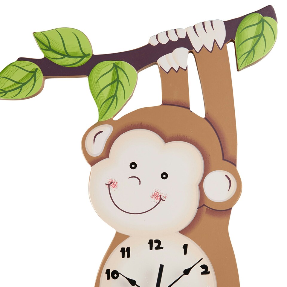 image 1 of Teamson Kids Sunny Safari Monkey Wall Clock for Children's Room, Brown/Green