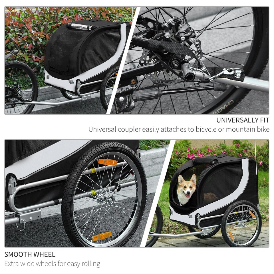 image 1 of PawHut Pet Stroller Dog Jogger Folding Bike Cargo Trailer Carrier Bicycle Black
