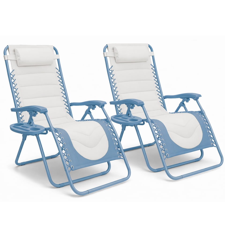 image 1 of Keplin Colour Block Padded Zero Gravity Chairs Set of 2 Folding Garden Recliners