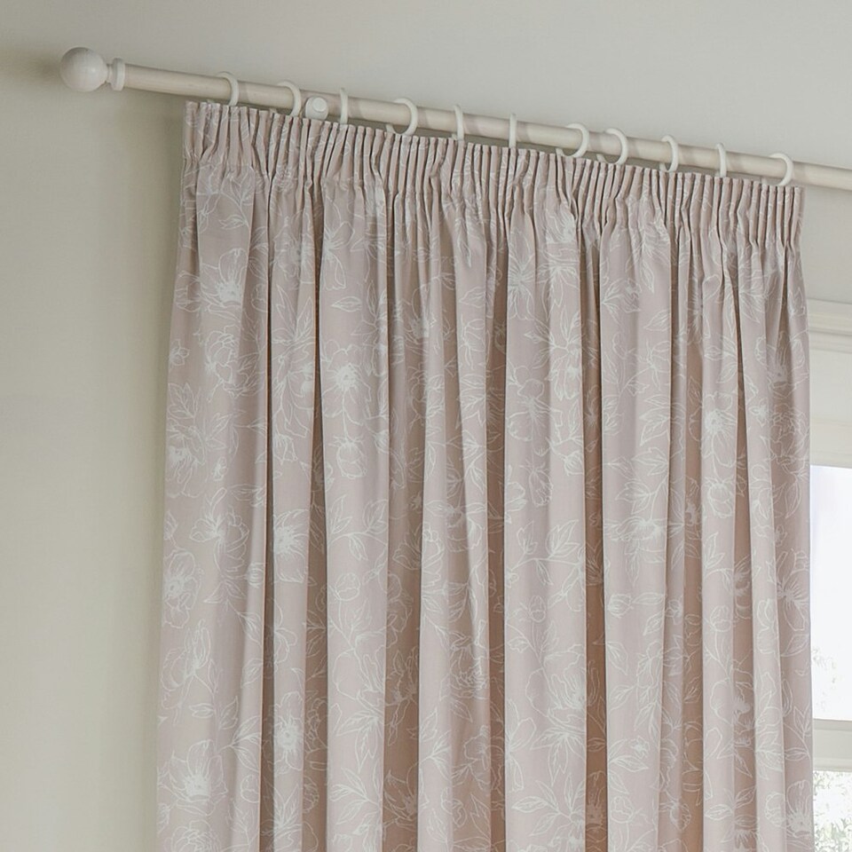 image 1 of Wylder Bella Floral Natural Pencil Pleat Curtains 117 x 137cm Pink | Natural Pink