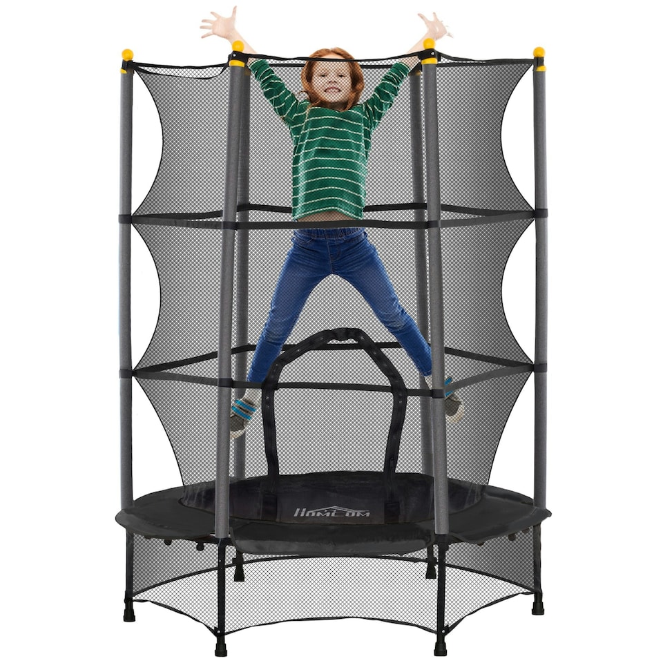 image 1 of HOMCOM 4.6FT Kids Trampoline with Safety Enclosure for Ages 3-10 Years Black