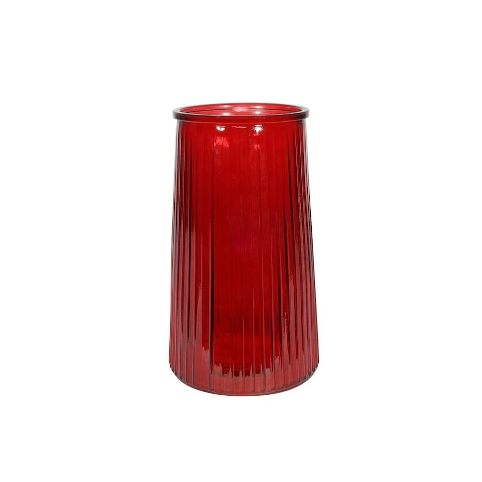 image 1 of Red Glass Ribbed Graduated Vase 21.5cm