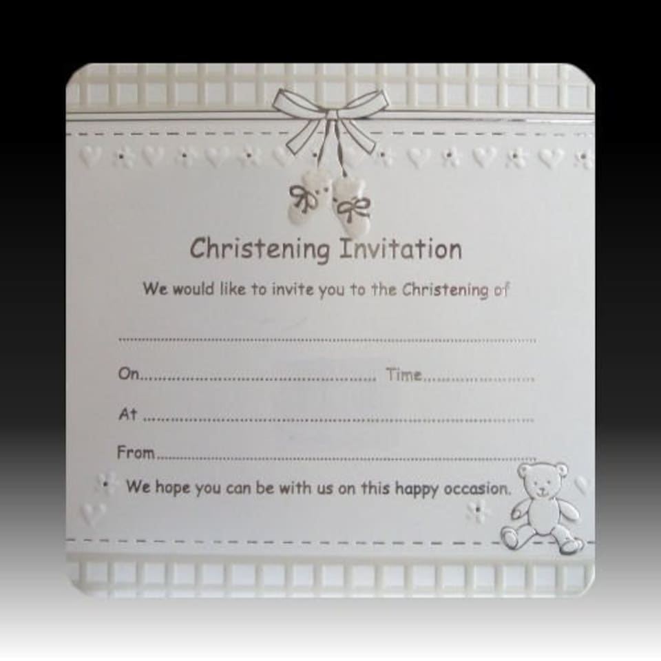 image 1 of Pack of 10 White Booties Christening Invitations