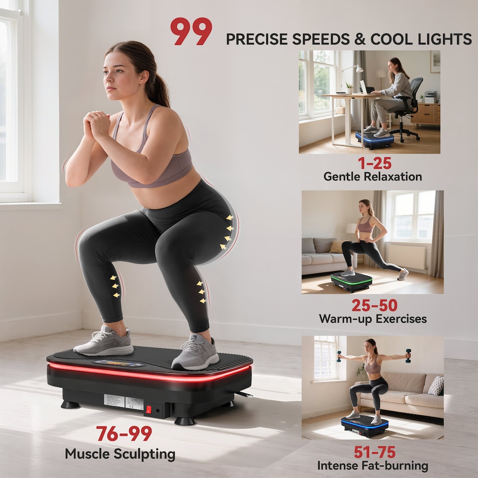 image 1 of SPORTNOW Vibration Plate Exercise Machine with Cool Lights, Quiet Vibrating Plate for Weight Loss and Lymphatic Drainage with Bluetooth, Remote Control, Resistance Bands, 99 Speed Levels