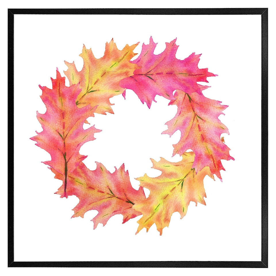 image 1 of Pink & orange autumn reath (Picture Frame) Black | L