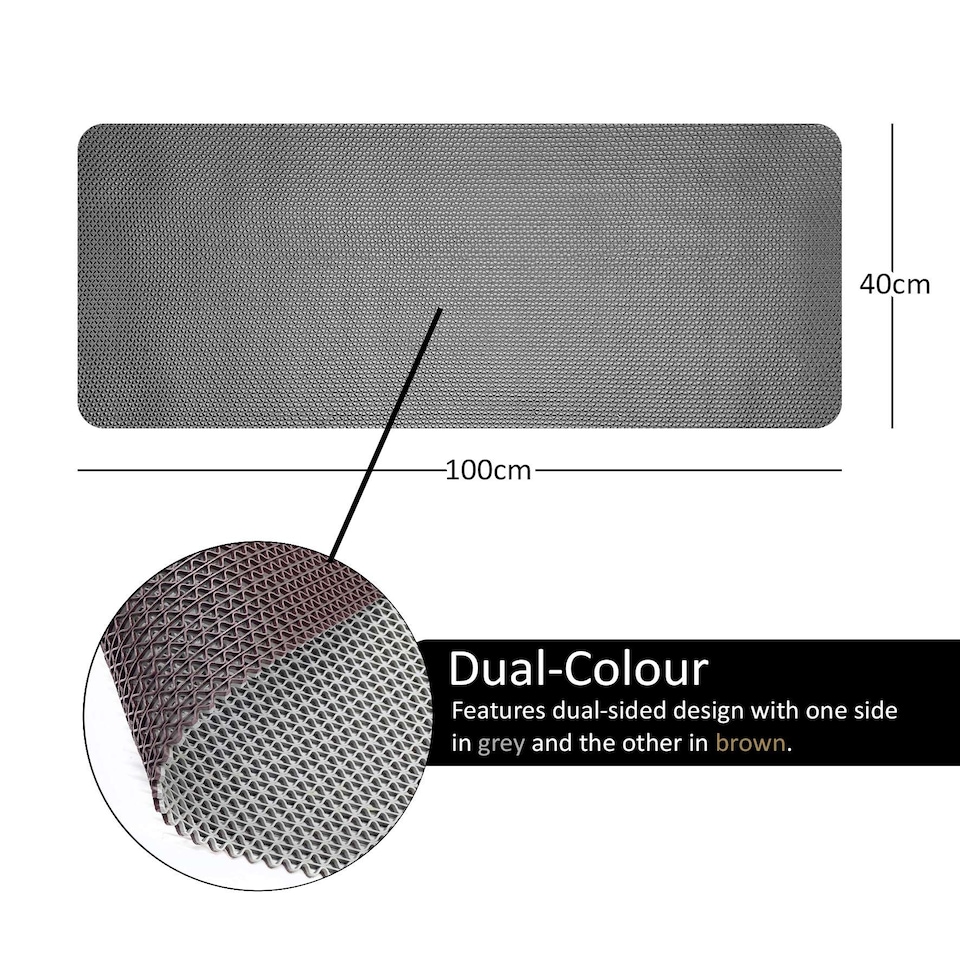 image 1 of Nicoman Reversible Dual-Colour PVC Shower Mat - 100cm x 40cm | Grey | Grey/Brown | Rectangular 100x40cm