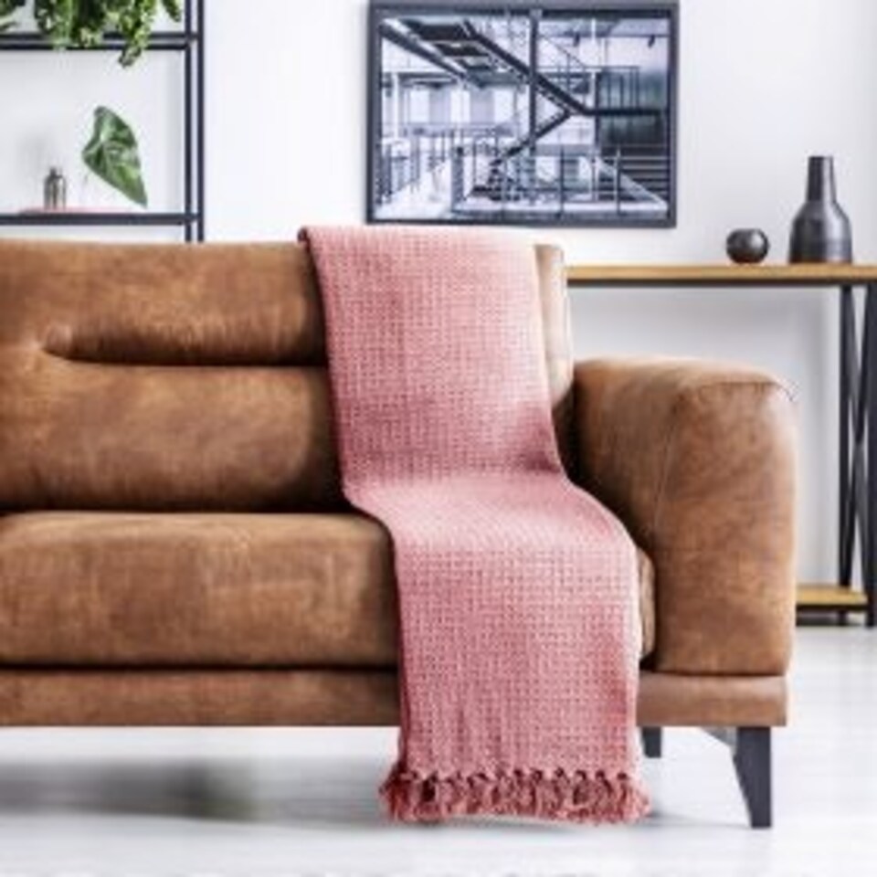 image 1 of Waffle Collection Recycled Cotton Throw in Blush Pink (50" x 60")