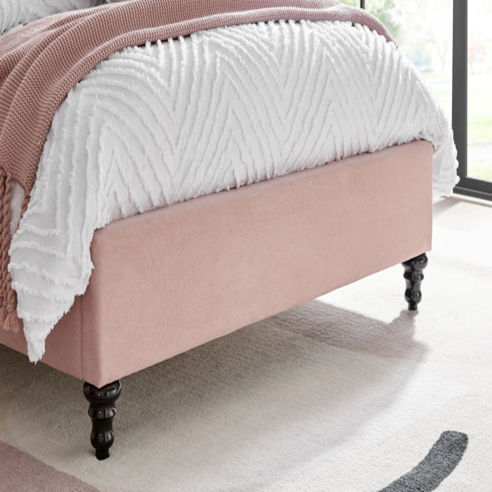 image 1 of 6ft Super King Fabric upholstered, Pink,buttoned back,curved bed, scroll, chesterfield, frame,bedstead