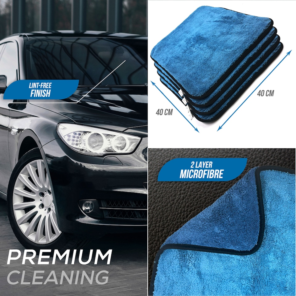 image 1 of Microfibre Car Drying Towel Super Absorbent 40cm x 40cm Perfect for Polishing & Drying - Pack of 4
