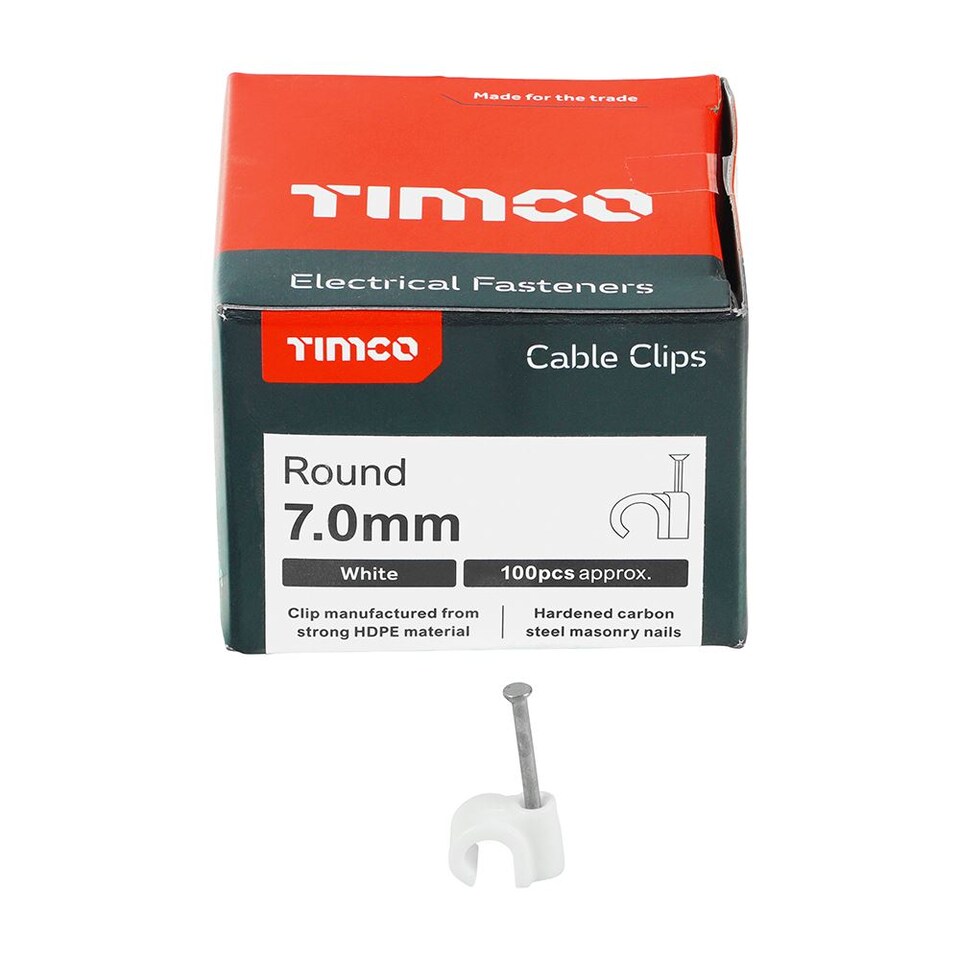 image 1 of Timco - Round Cable Clips - White (Size To fit 7.0mm - 100 Pieces)