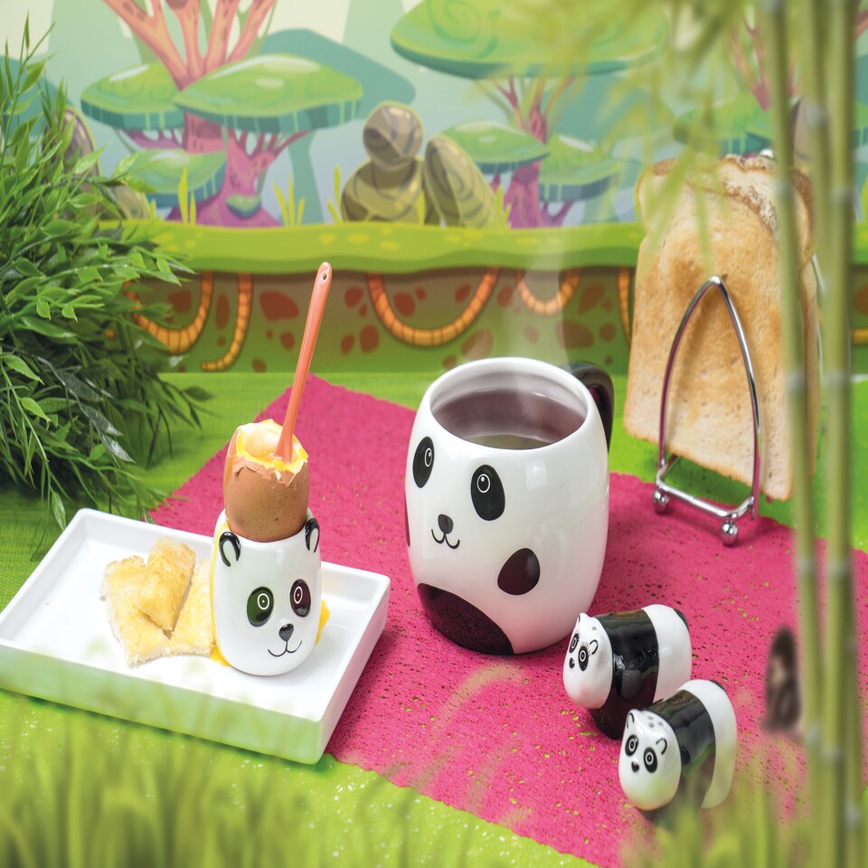image 1 of KitchenCraft Painted Ceramic Novelty Panda Mug with Lid | Black
