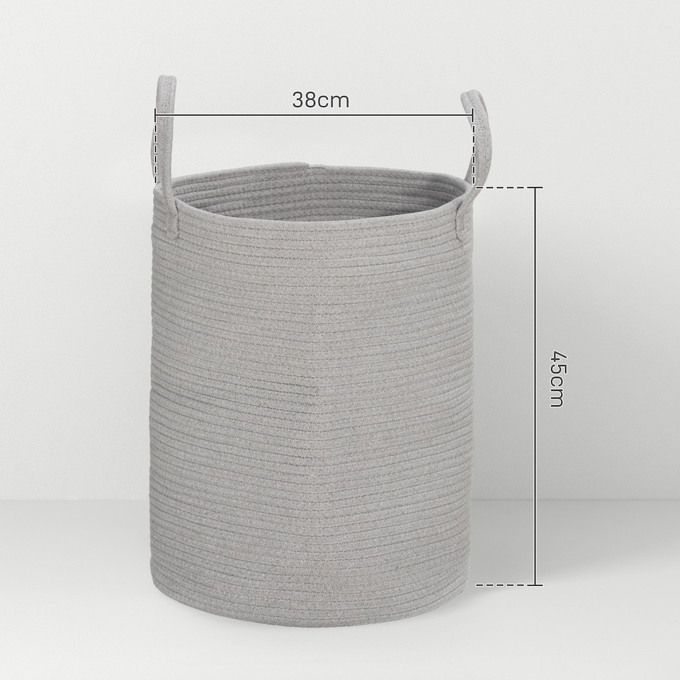 image 1 of HOMCOM 36L Laundry Hamper, Cotton Rope Laundry Basket with Handles, Collapsible Washing Bin, 38 x 45cm, Grey