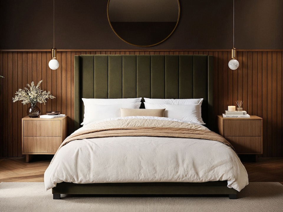 image 1 of Flair Tiggy Kingsize Ottoman Bed with Winged Headboard Khaki Velvet
