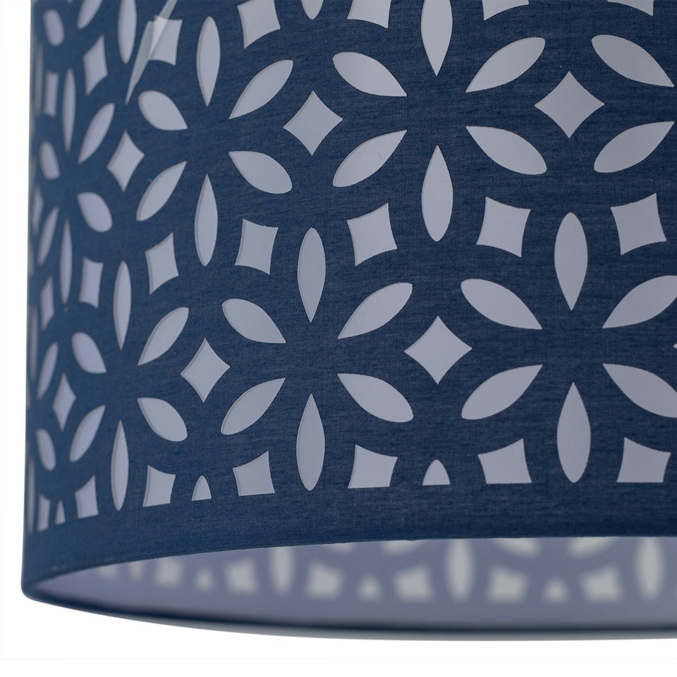 image 1 of First Choice Lighting Set of 2 Chrome Tripod Table Lamps with Navy Blue Laser Cut Shades Chrome | Blue