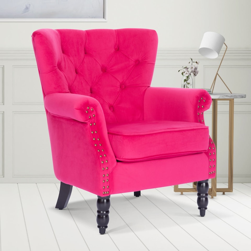 image 1 of Velvet Pink Liana Accent Wingback Chair