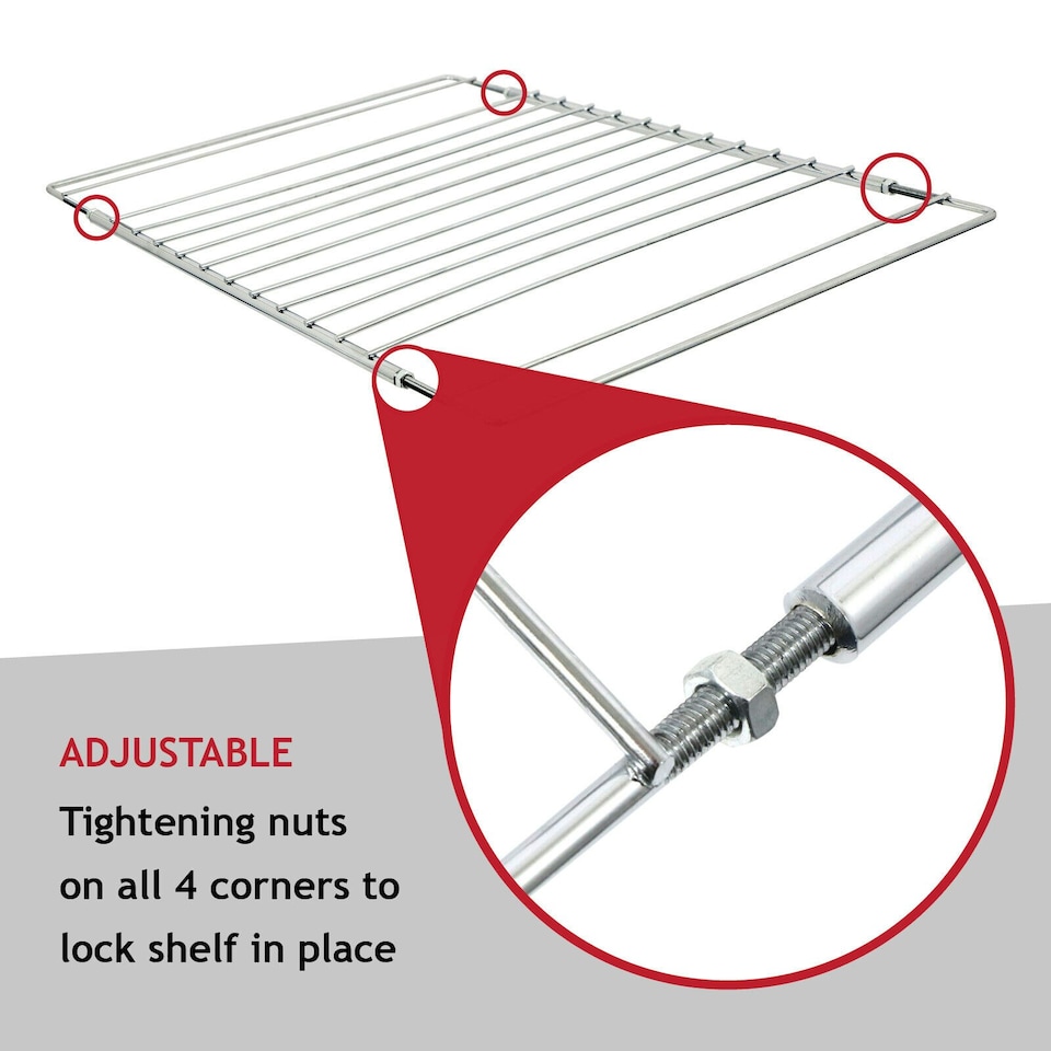 image 1 of SPARES2GO Universal Adjustable Extendable Oven Cooker Grill Shelf With Locking Nut Design (360mm - 590mm)