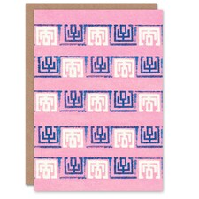Furuya Korin Japanese Art Card Pink Blue Geometric Pattern