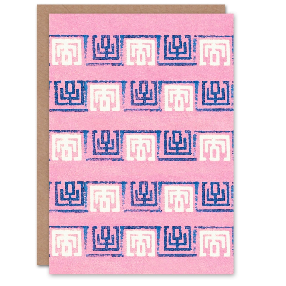 image 1 of Furuya Korin Japanese Art Card Pink Blue Geometric Pattern
