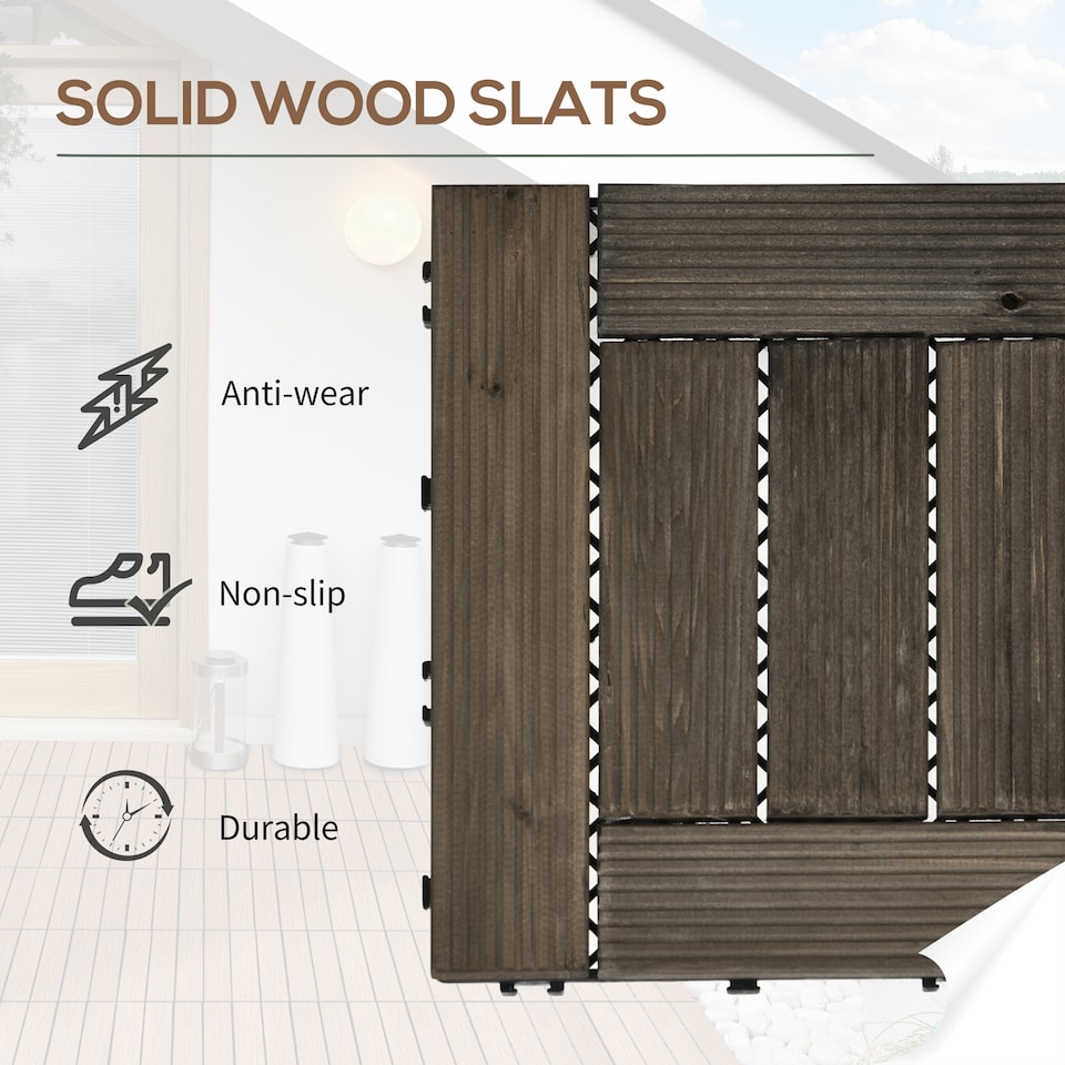 image 1 of Outsunny 27 Pcs Wooden Interlocking Decking Tiles, 30 x 30 cm per piece, Grey