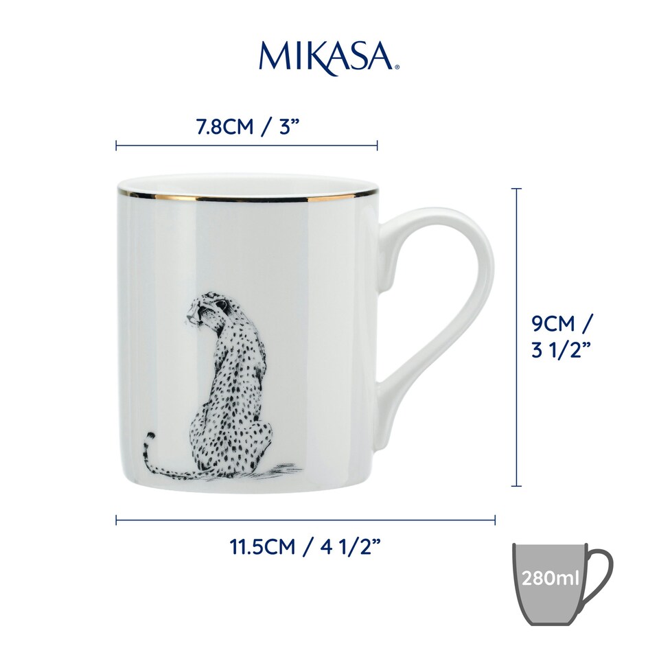 image 1 of Mikasa Cheetah Straight-Sided Porcelain Mug, 280ml | White