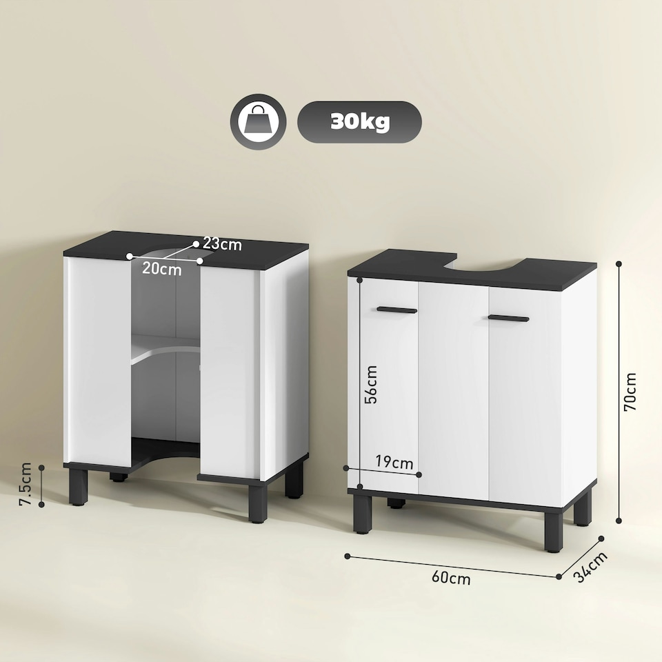 image 1 of HOMCOM Bathroom Under Sink Cabinet with Adjustable Shelf High Gloss White