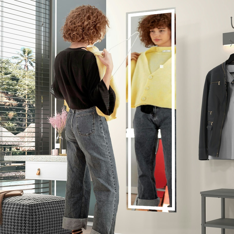 image 1 of HOMCOM Full Size Body LED Mirror, Dimmable Lighted Mirror for Bedroom