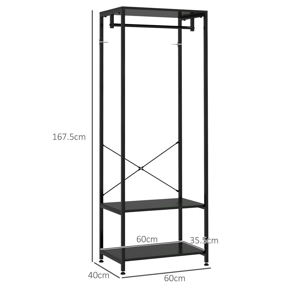 image 1 of HOMCOM Coat Rack, 2-in-1 Clothes Stand with Shoe Storage, Black