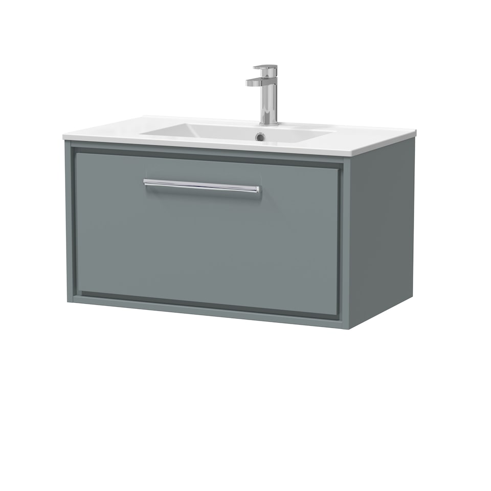 image 1 of Bathroom Wall Hung Single Soft-Close Drawer Vanity Unit, Grey, 800mm | Grey | Monument Grey | 1