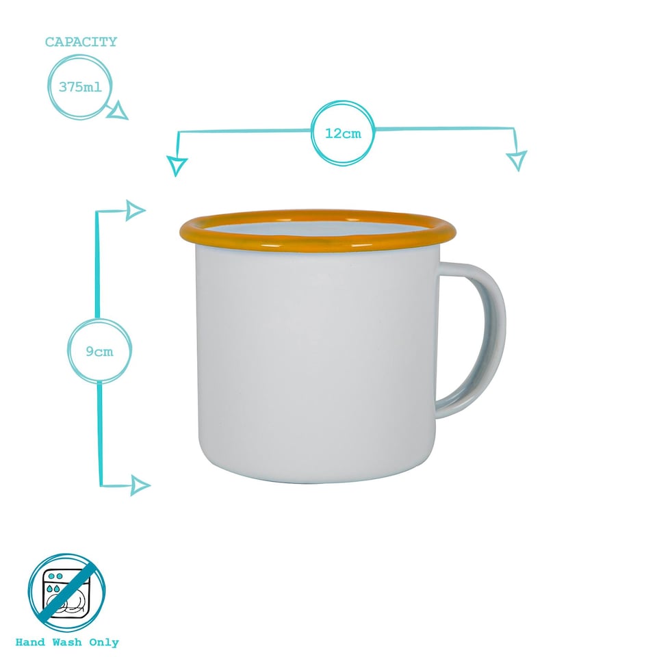 image 1 of Argon Tableware White Enamel Mugs - 375ml - Yellow - Pack of 6 | Yellow | Yellow