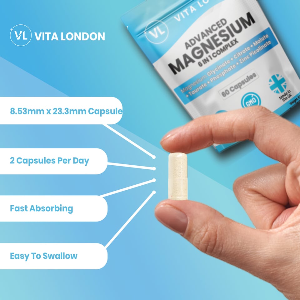 image 1 of Advanced Magnesium 6 in 1 - With Glycinate, Bisglycinate, Citrate, Malate, Zinc - 1500mg - 60 Capsules