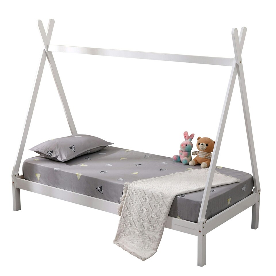 image 1 of Harry Kids Childrens White Wooden Teepee Tent Single Bed Frame | White | White | Single