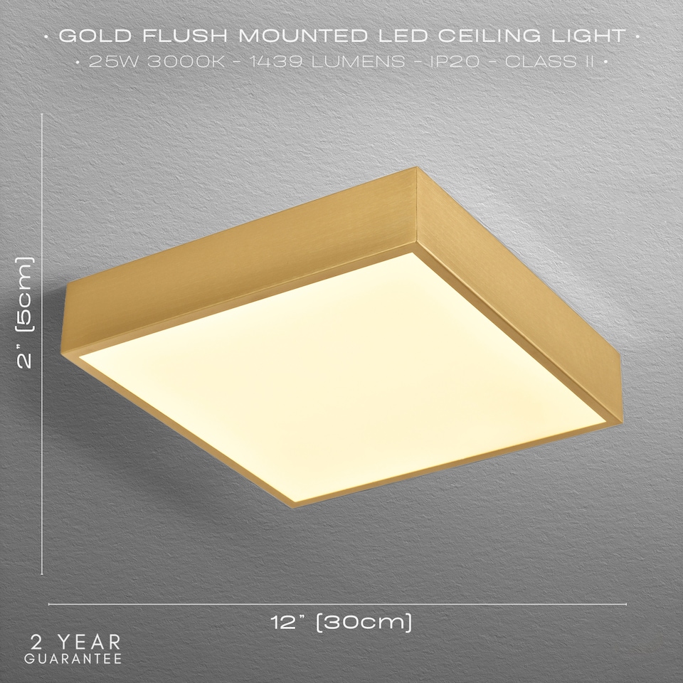 image 1 of Modern 25w LED Flush Square Ceiling Light in Brushed Gold with Opal Diffuser | Gold