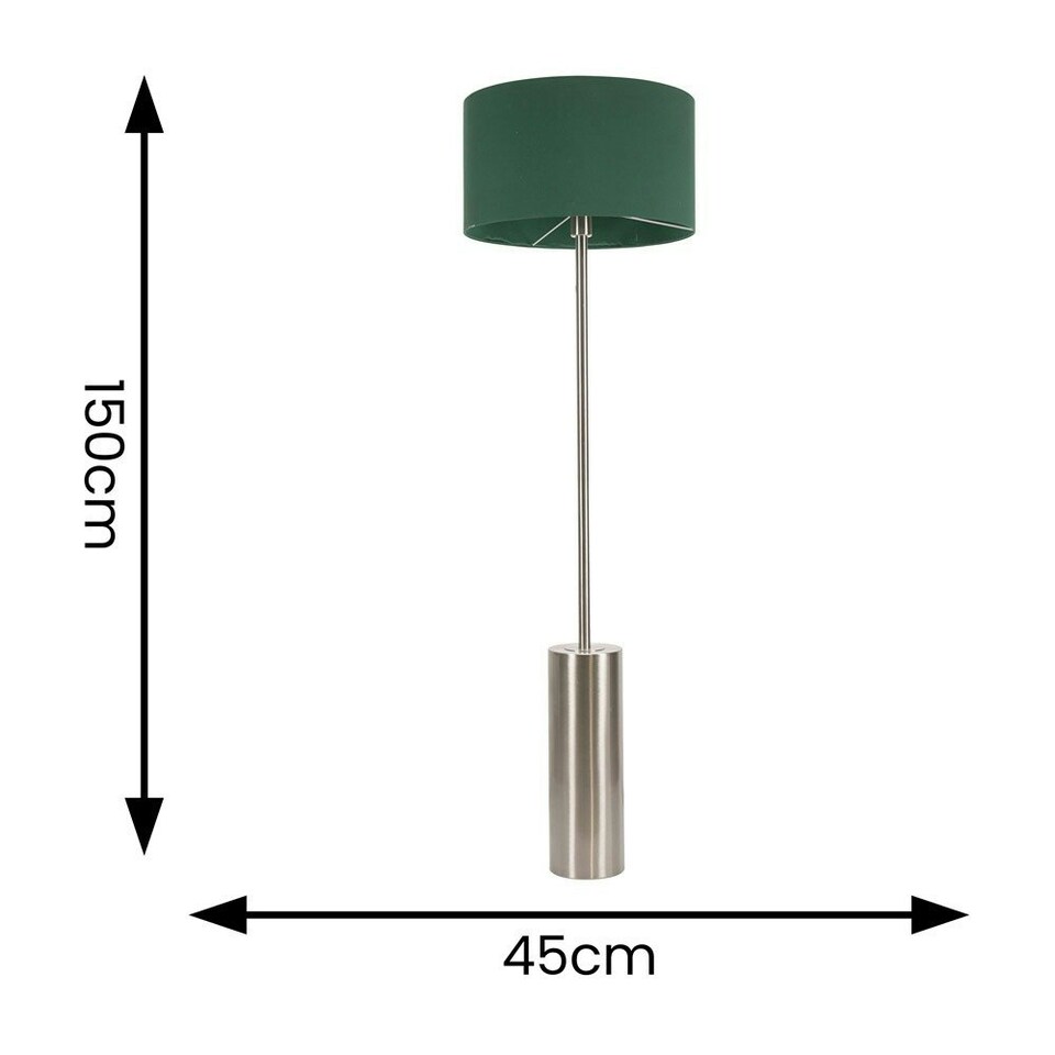 image 1 of ValueLights Lexy Forest Green Fabric Drum Shade with Brushed Chrome Dimmable Floor Lamp with LED Bulb Green