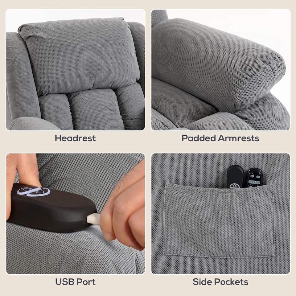 image 1 of HOMCOM Power Lift Recliner Chair, Reclining Chair with Massage, Light Grey | Grey | Light Grey | One Size
