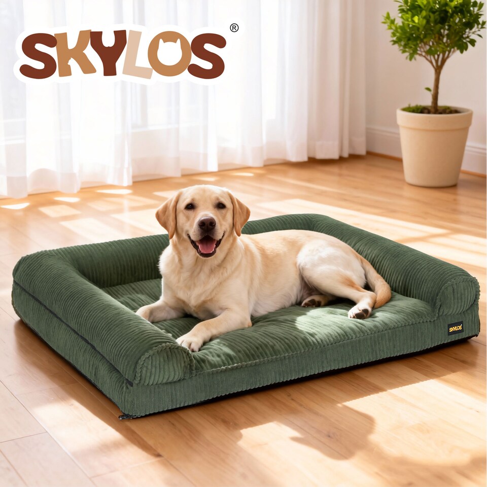 image 1 of Large Dog Pet Bed Orthopedic Washable Waterproof Corduroy Wear Resistant 93x63cm | Green | L | L