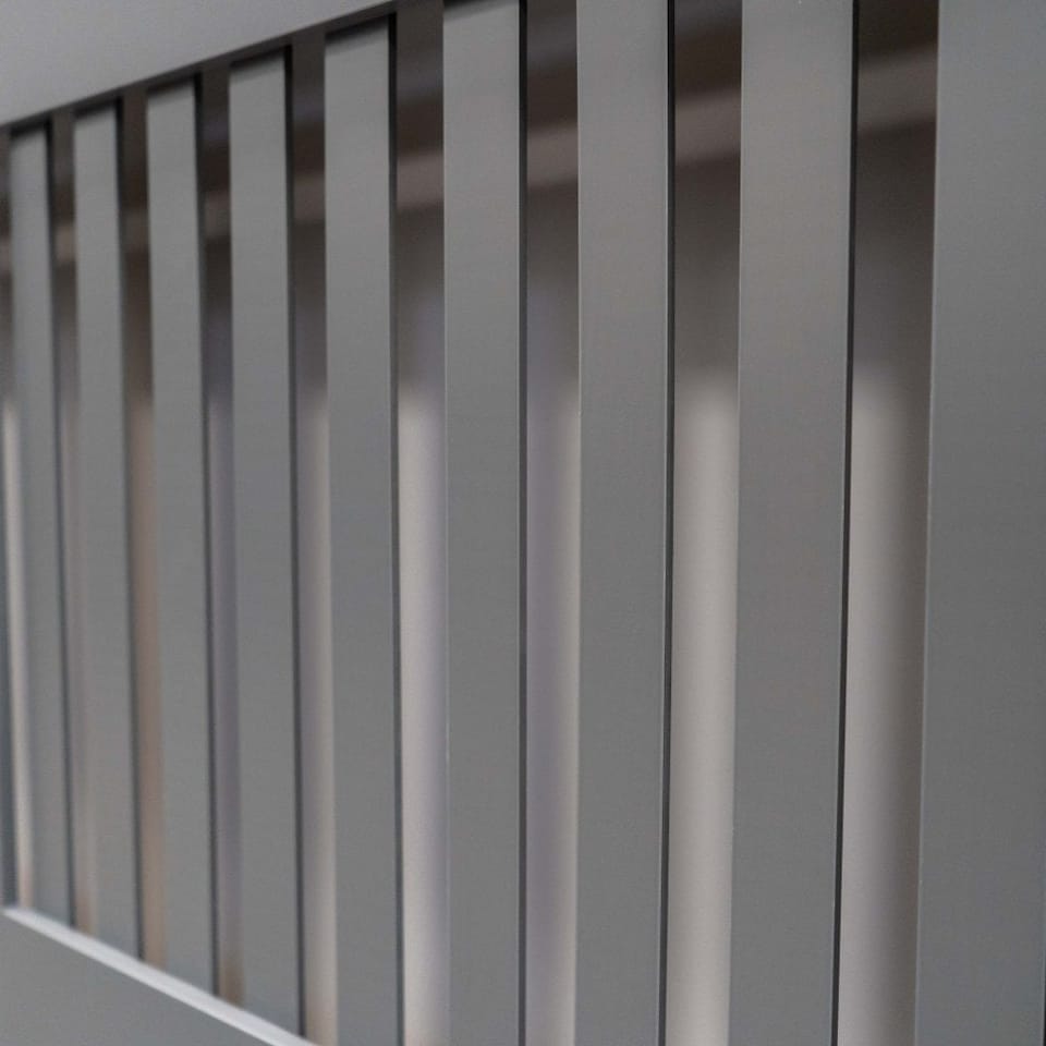 image 1 of JSH Radiator Cover Vertical Grey Slat Wood MDF - Large - 152cm (W) x 81.5cm (H) x 19cm (D) | Grey