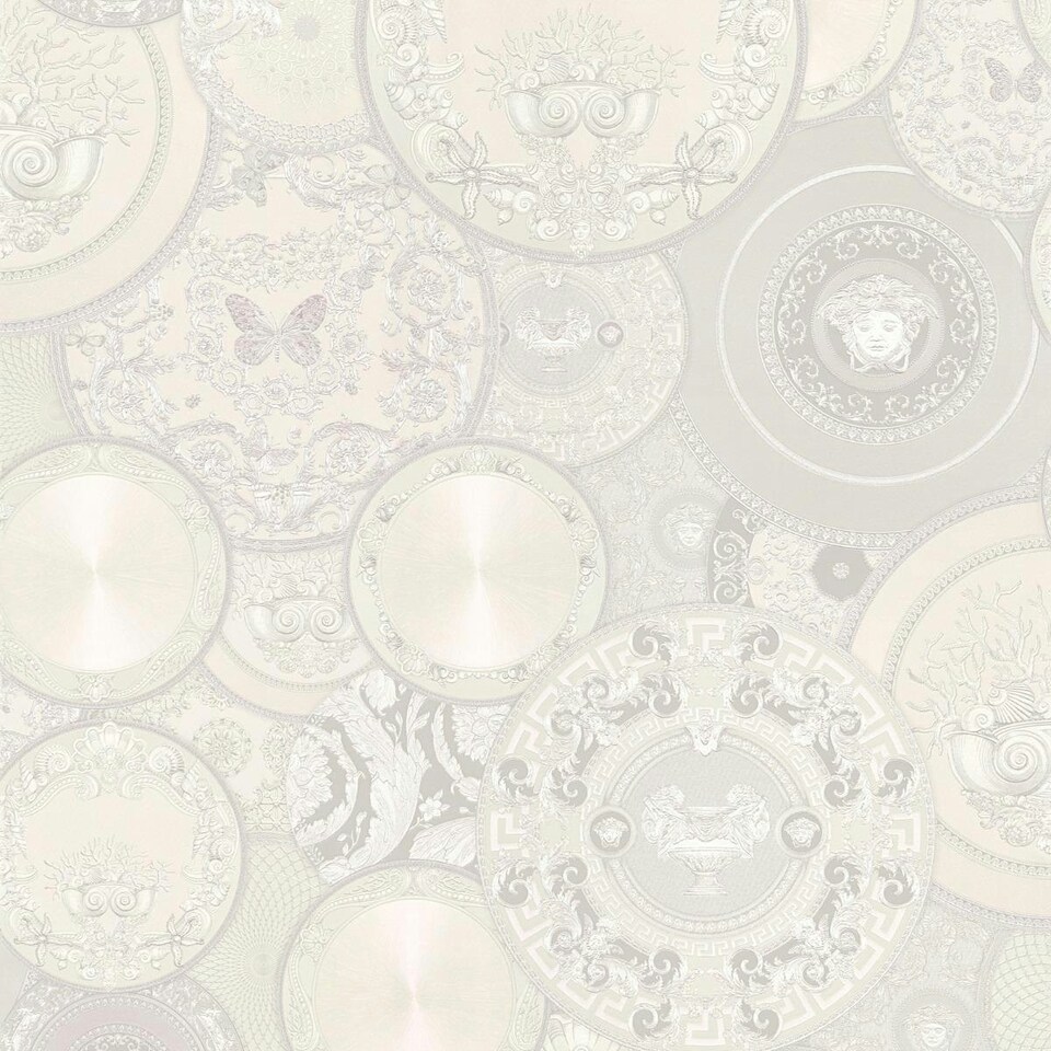 Versace Les Etoiles De la Mer Dish Textured Wallpaper - White/Silver - 10m x 70cm | White