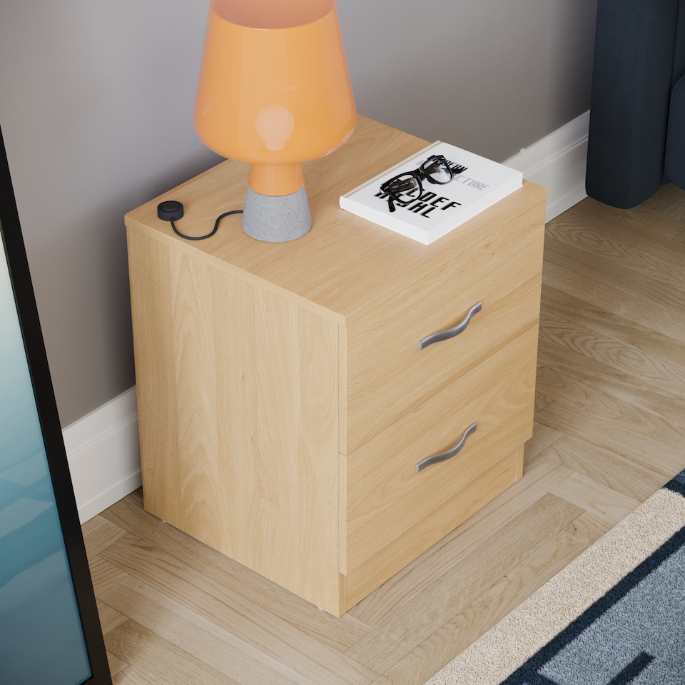 image 1 of Vida Designs Riano 2 Drawer Bedside Chest Cabinet Table Nightstand, Pine