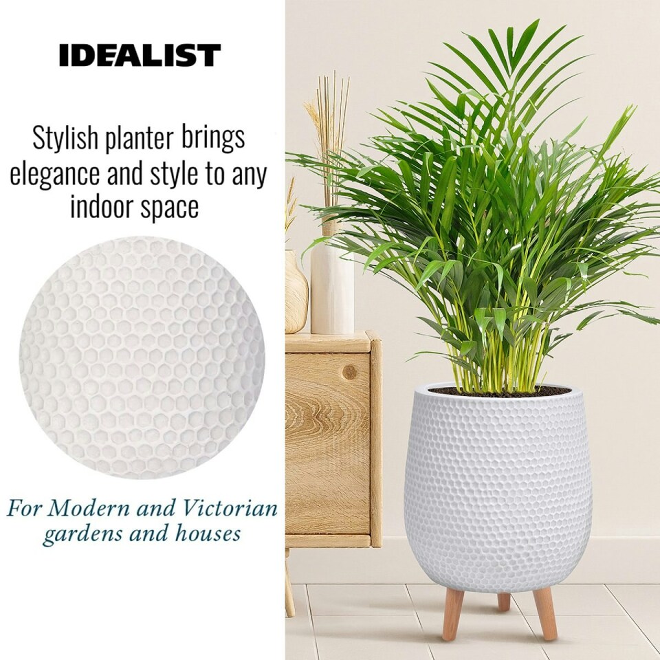 image 1 of Honeycomb Style White Planter with Legs, Round Indoor Plant Pot Stand for Indoor Plants by Idealist Lite D30 H43 cm, 19L
