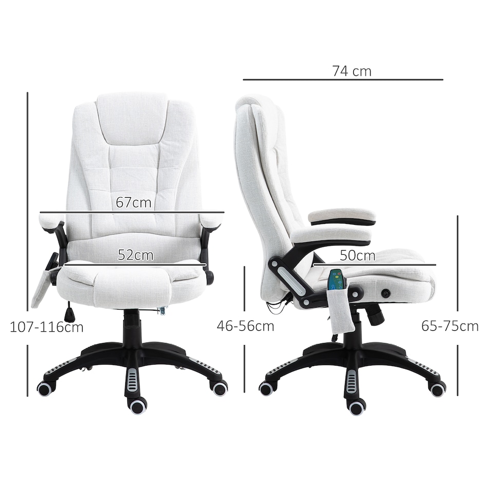 image 1 of Vinsetto Office Chair, Ergonomic Desk Chair with 6-Point Massage and Back Heated, Linen-Feel Fabric Computer Gaming Chair with Arms, Lumbar Support, Cream White