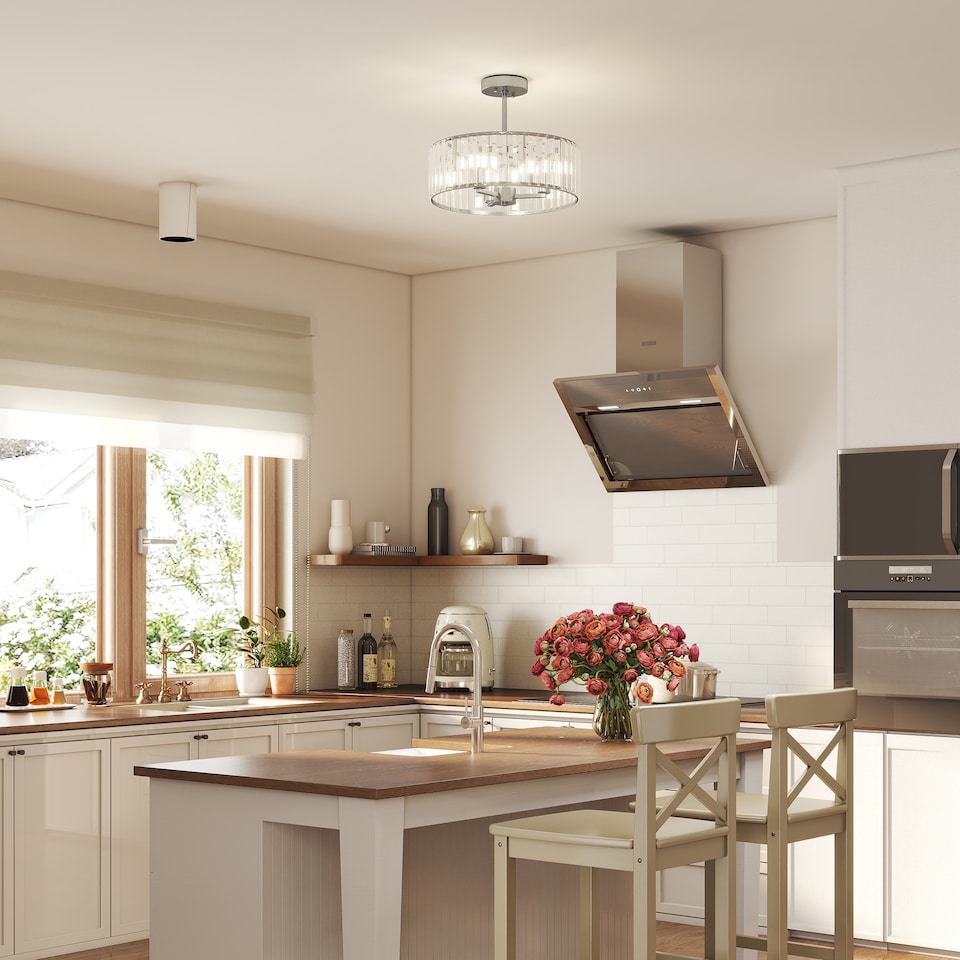 image 1 of HOMCOM Crystal Ceiling Light Fixture, Semi Flush Mount Modern Crystal Chandelier Ceiling Light for Living Room, Bedroom, Hallway, Dining Room, E14 Base 3Lights, Bulbs Not Included, Silver Tone | Silver | 1