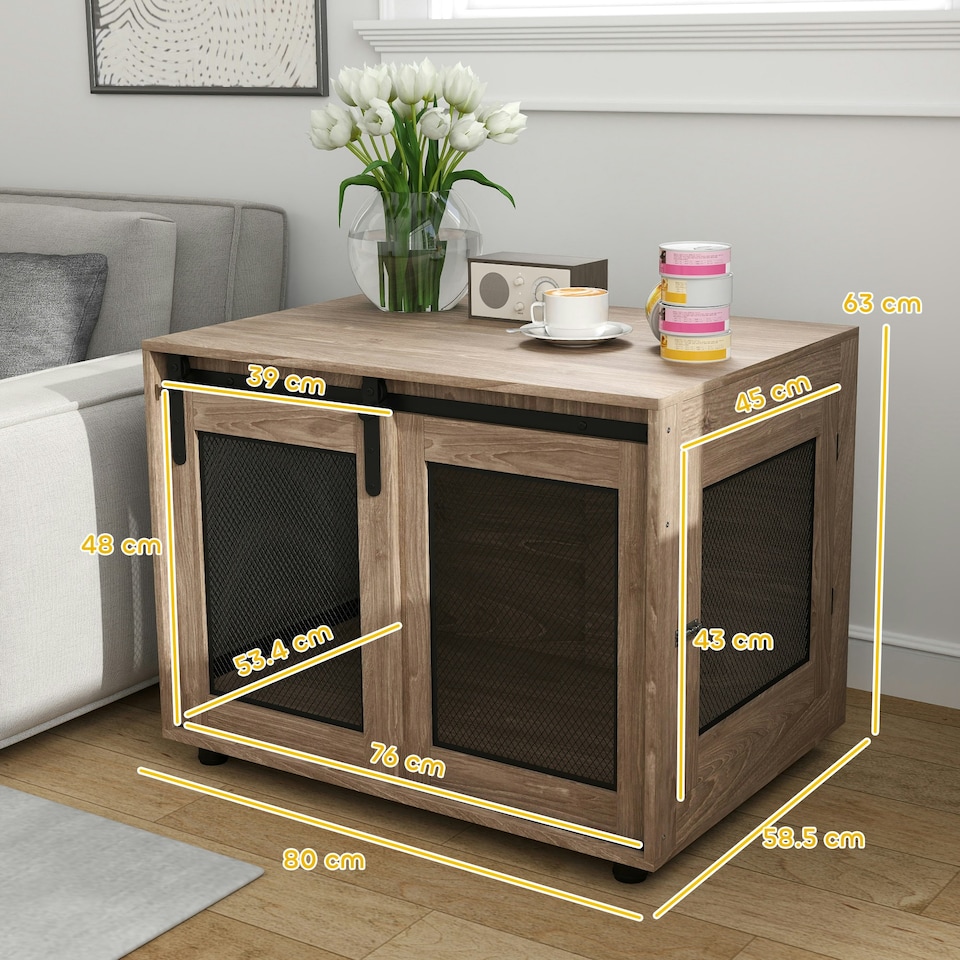 image 1 of PawHut Dog Crate Furniture w/ Sliding Door, for Medium Dogs, Brown 