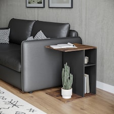 C-Shape Side Wooden Table End Coffee Bedside Nightstand Laptop Snack Living Room | Multi | Rustic Oak/Black